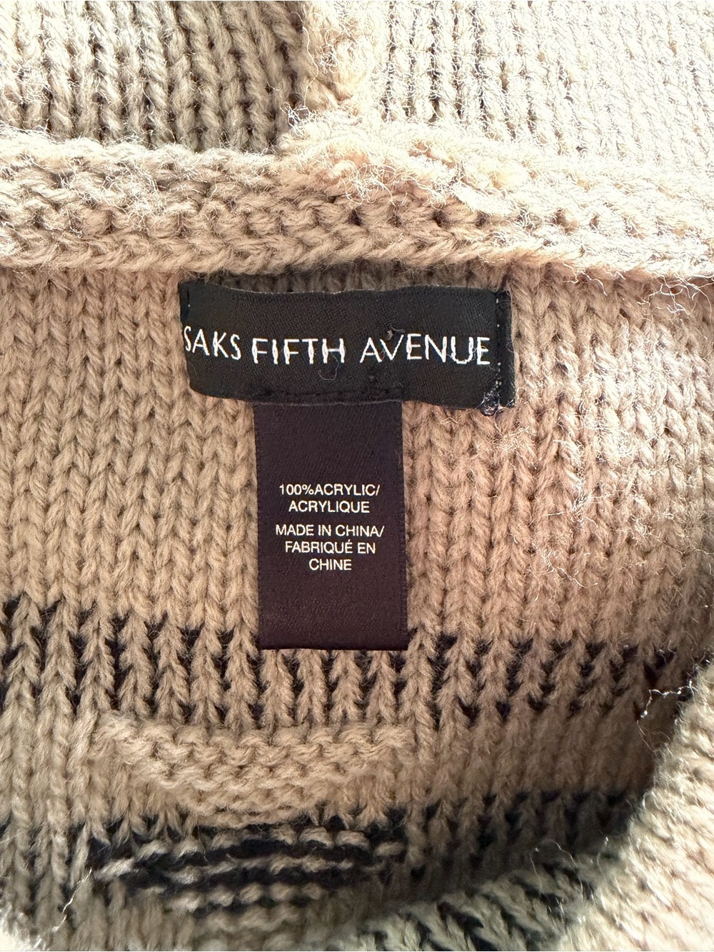 Saks Fifth Avenue Women’s Tan and Black Knitted Hooded Poncho OS - Picture 5 of 8